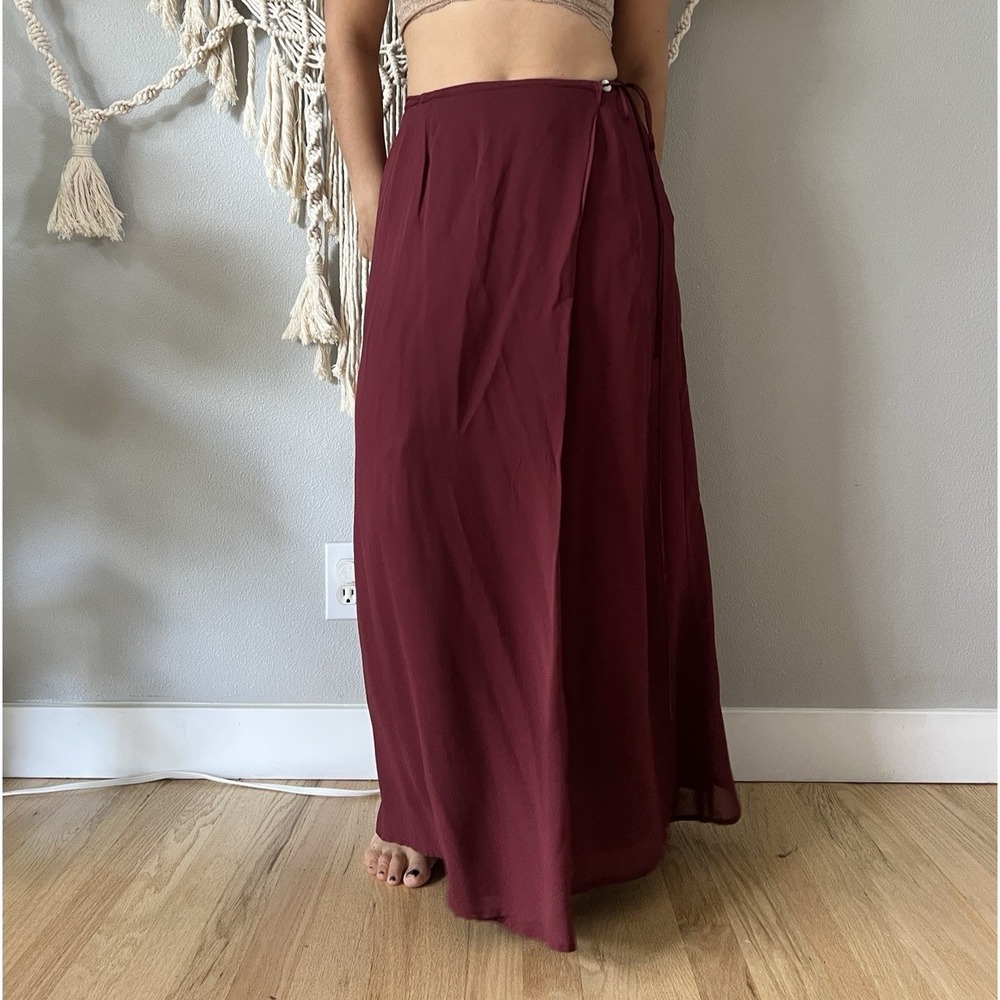max studio leon max rayon wrap skirt burgundy red lightweight minimalist medium